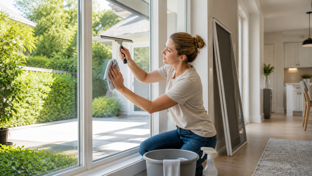 window leaning with a sunny view